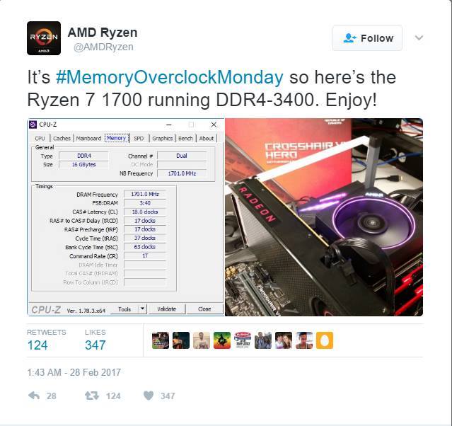 RYZEN 7 1700 berjalan di DDR4 3400 @amdryzen