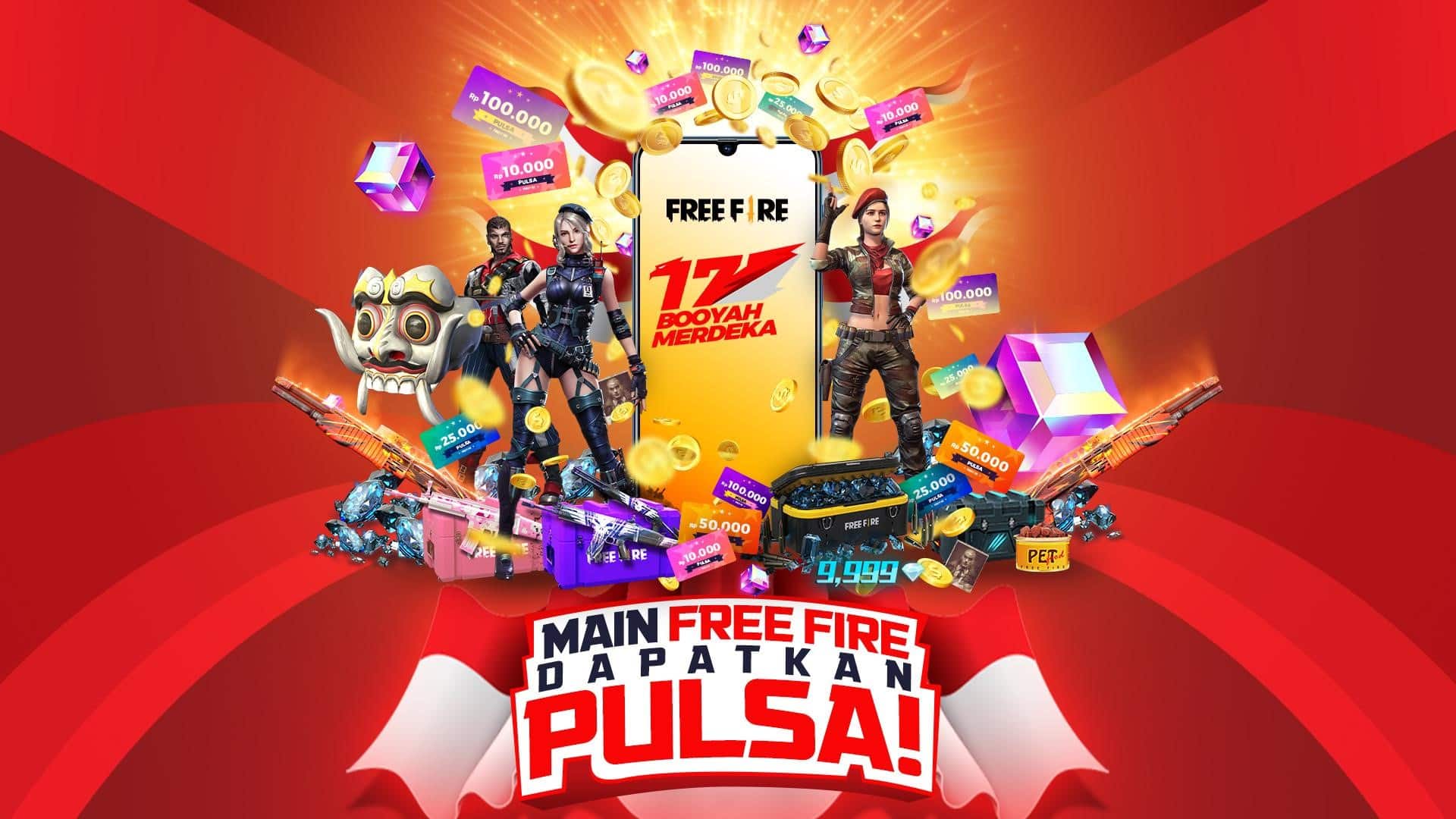Main Free Fire Dapat Pulsa 3 Milyar dan 17 Handphone Di Event Booyah Merdeka